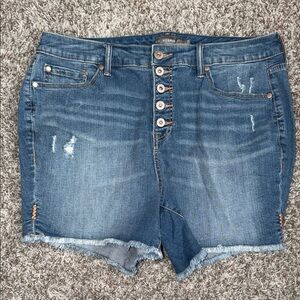 Torrid Button-Up Denim Shorts with Frayed Hem NWOT